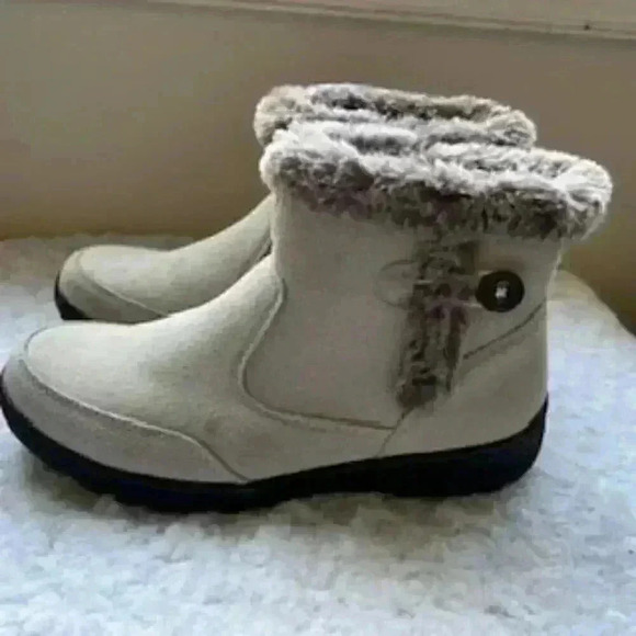 Khombu Iris Cream Genuine Suede Leather With Faux Fur Ankle Boots Women’s Sz 10 - Picture 2 of 10